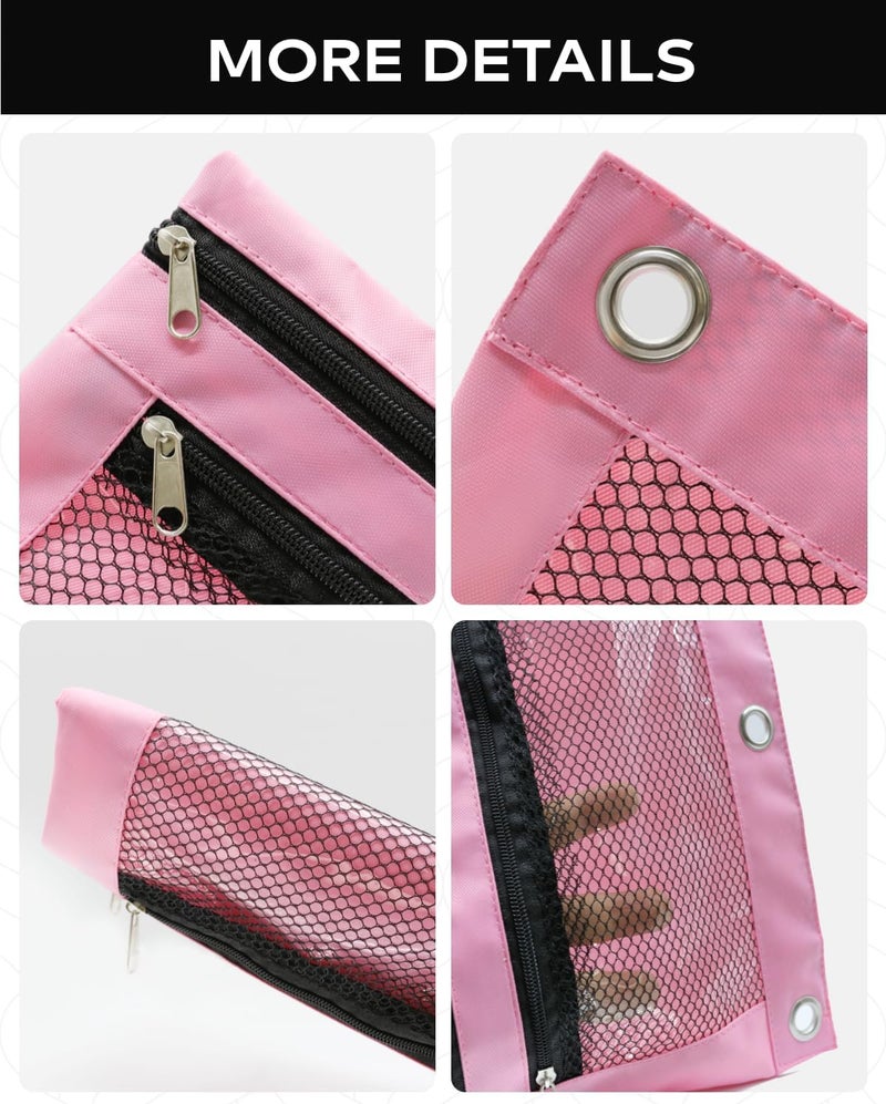 INNOIO 3 Ring Binder Pencil Pouch - School Pencil Case with 2 Zippered Pockets, Clear Mesh Window Pencil Bag, B5 Size, Back to School Gifts (Pink) - Image 5